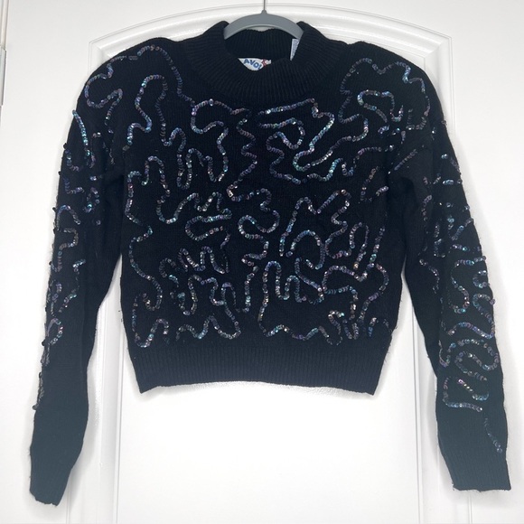 Bravo Vintage whimsigoth Silk and Angora Black Sweater Iridescent Sequins S #16 - Picture 1 of 7